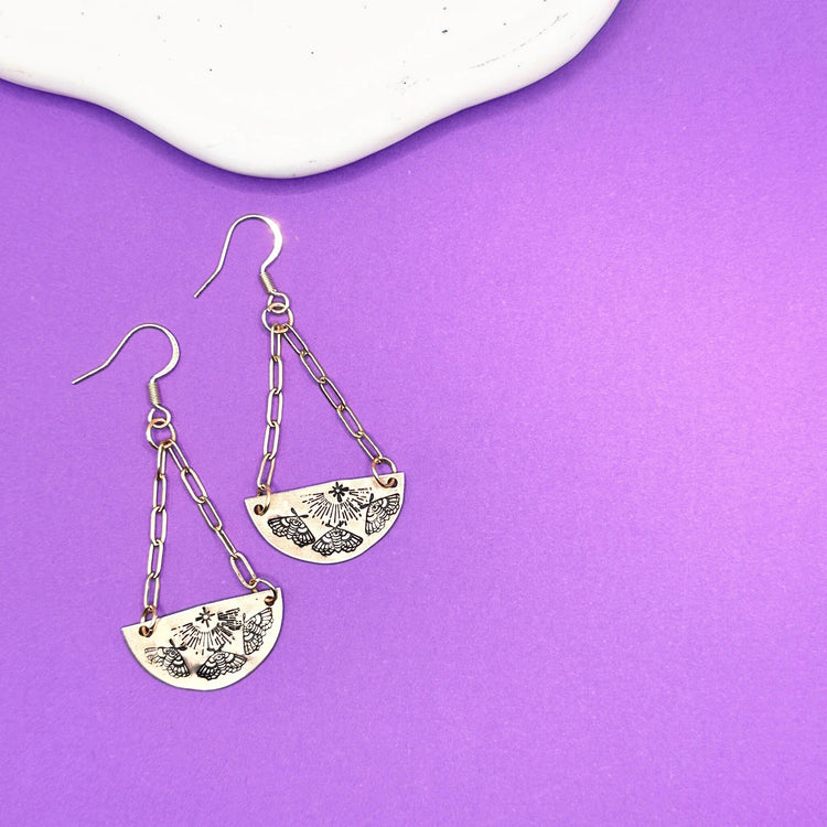 Mimicry Moth To A Flame Earring Hand Stamped Earrings Dangle Jewelry Gift