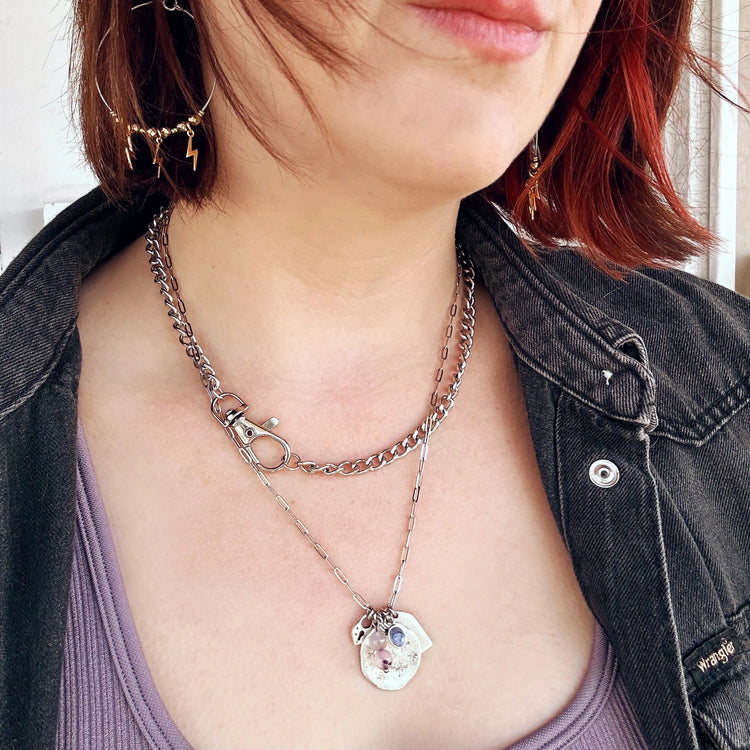 Organic Stacked 7 Charm Necklace Gold or Silver BTS Subtle Merch