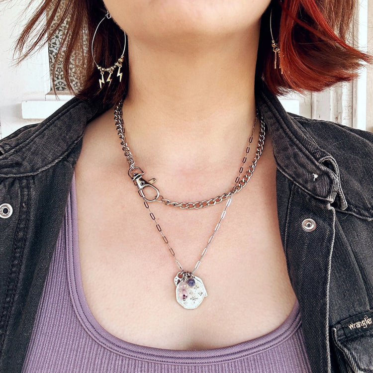 Organic Stacked 7 Charm Necklace Gold or Silver BTS Subtle Merch