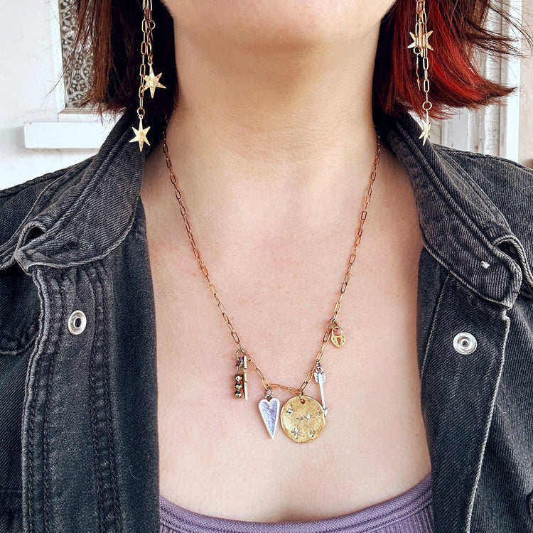 Dazzle Earrings Stars Gold Organic Heart Dangle Brass Y2K