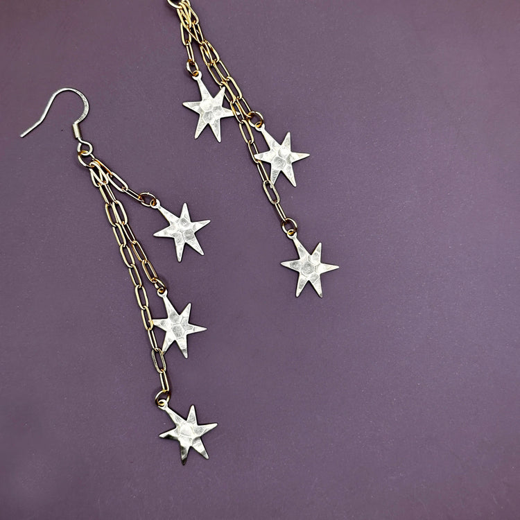 Dazzle Earrings Stars Gold Organic Heart Dangle Brass Y2K