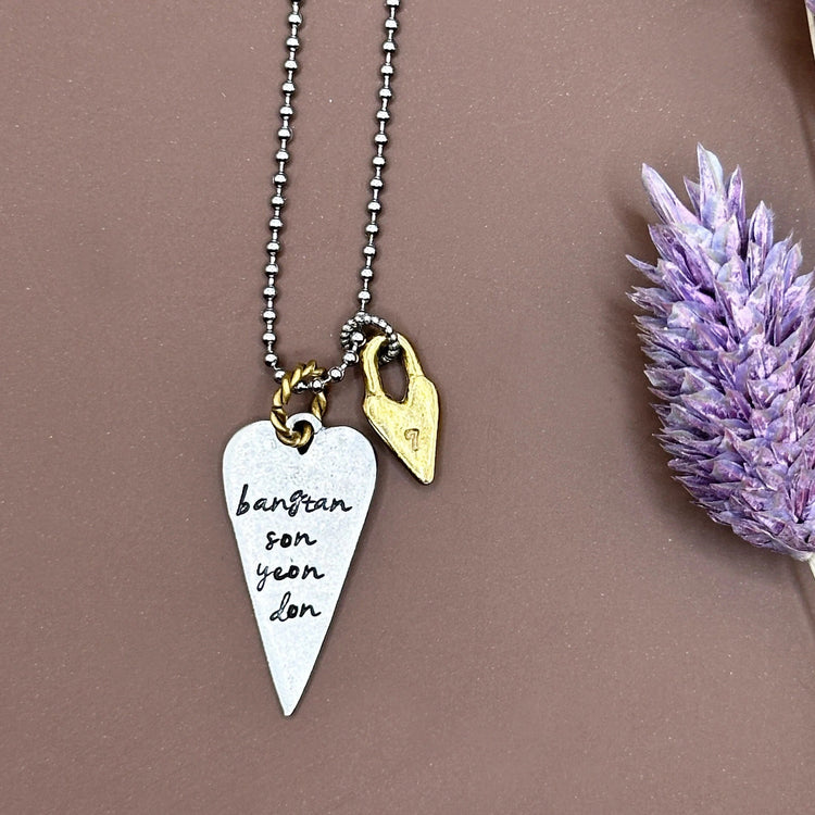 Bangtan Sonyeondon Long Heart 7 Necklace BTS Charm ARMY Gift Mixed Metal