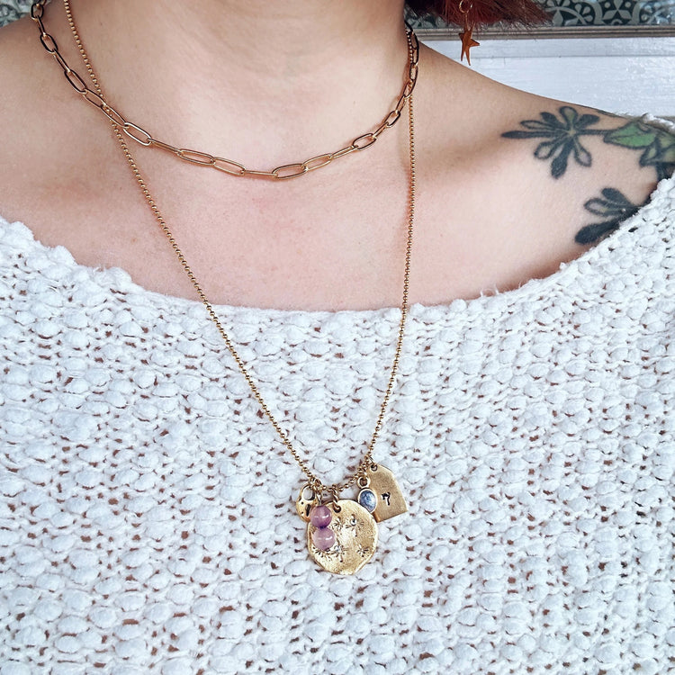 Organic Stacked 7 Charm Necklace Gold or Silver BTS Subtle Merch