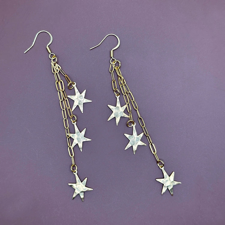 Dazzle Earrings Stars Gold Organic Heart Dangle Brass Y2K