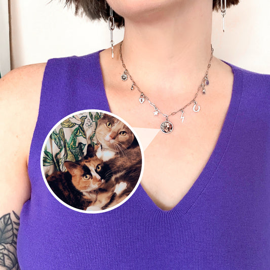 Pet Memorial Custom Photo Tiny Charm Necklace One Charm Paperclip Chain