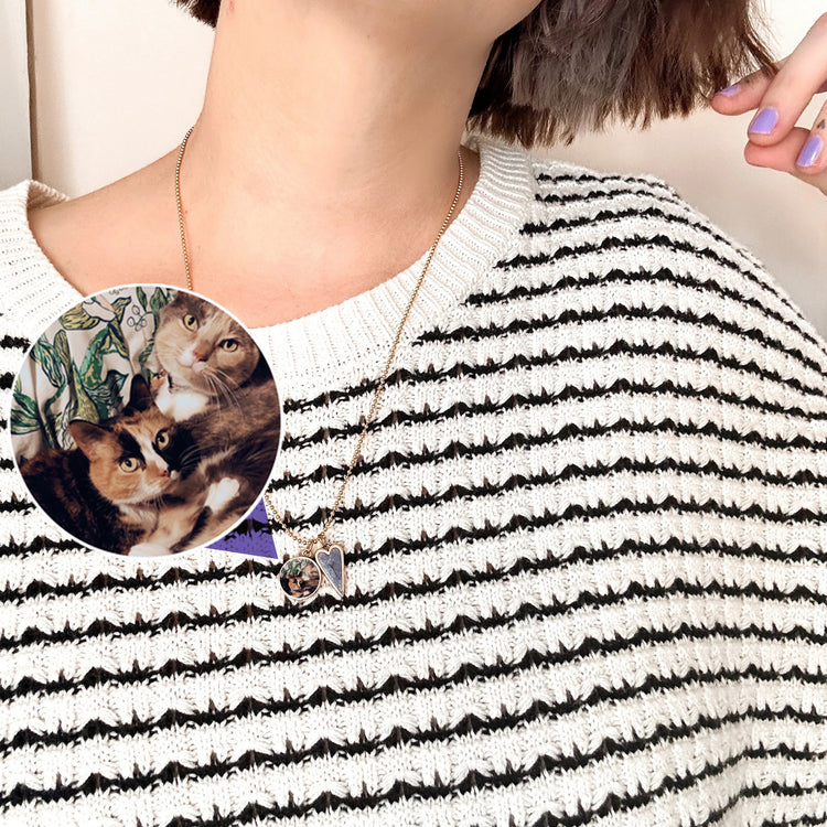 Pet Memorial Custom Photo Charm Necklace Purple Heart Silver or Gold