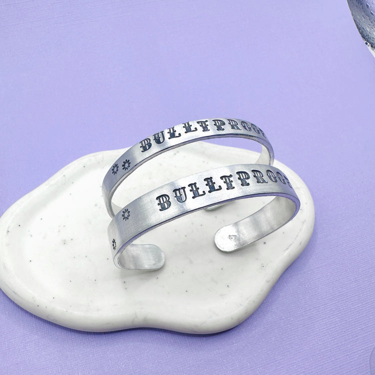 Bulletproof BTS Cuff Bracelet Aluminum Brass Hand Stamped