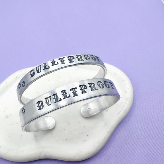 Bulletproof BTS Cuff Bracelet Aluminum Brass Hand Stamped