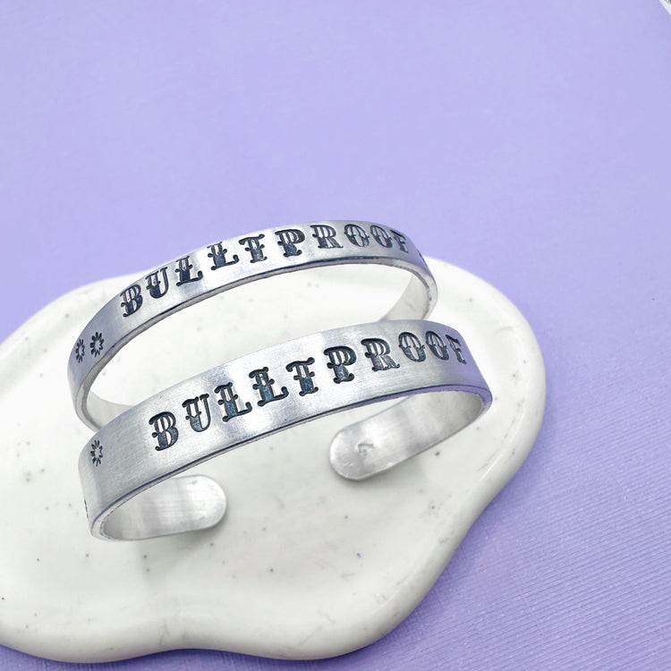 Bulletproof BTS Cuff Bracelet Aluminum Brass Hand Stamped
