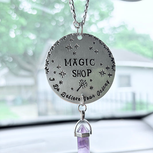 Magic Shop Car Charm Hand Stamped Purple Crystal Car Ornament