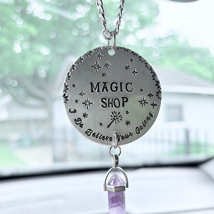 Magic Shop Car Charm Hand Stamped Purple Crystal Car Ornament