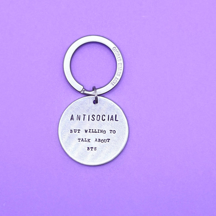 BTS AntiSocial Keychain ARMY BTS Merch Gift Hand Stamped