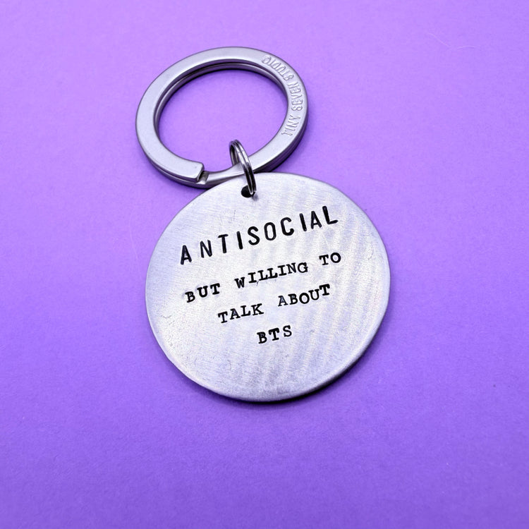 BTS AntiSocial Keychain ARMY BTS Merch Gift Hand Stamped