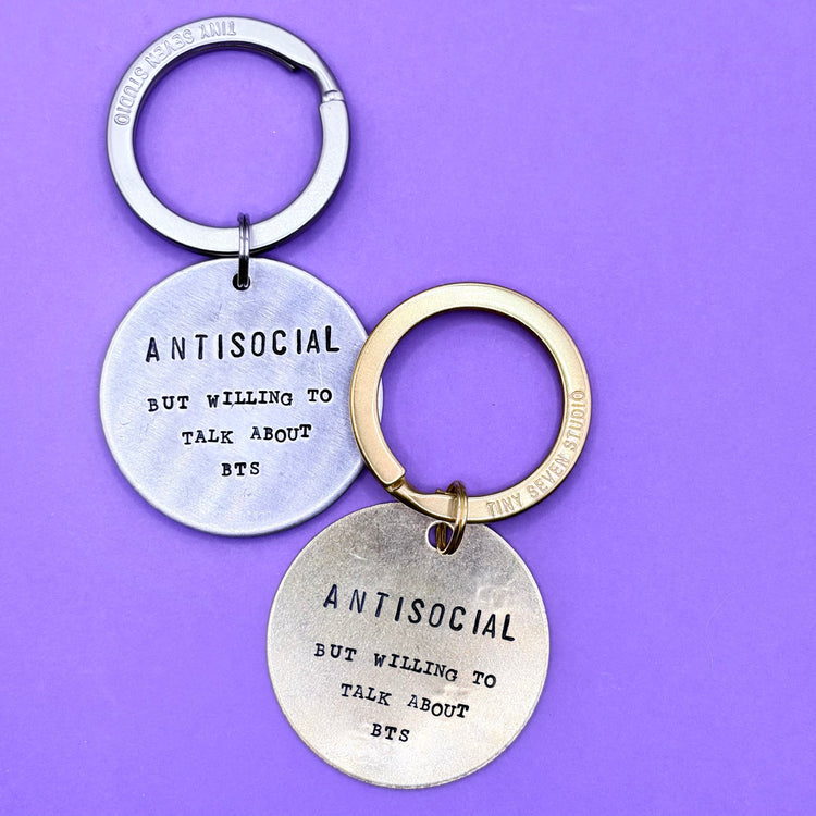 BTS AntiSocial Keychain ARMY BTS Merch Gift Hand Stamped