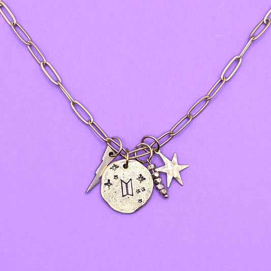 BTS Logo Necklace Silver Hand Stamped Charm Necklace