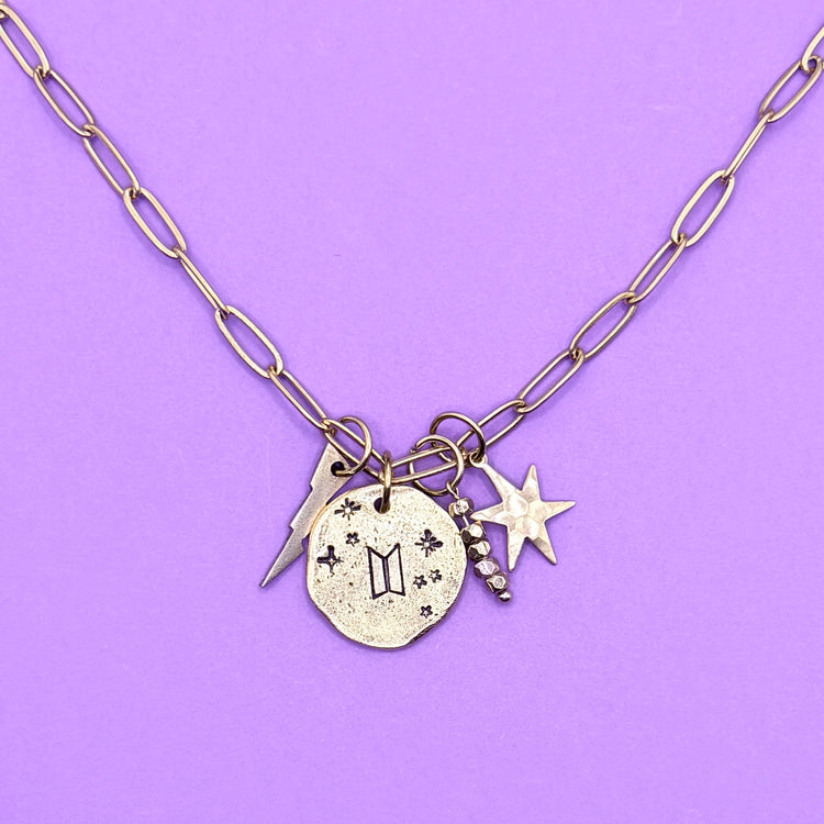 BTS Logo Necklace Silver Hand Stamped Charm Necklace