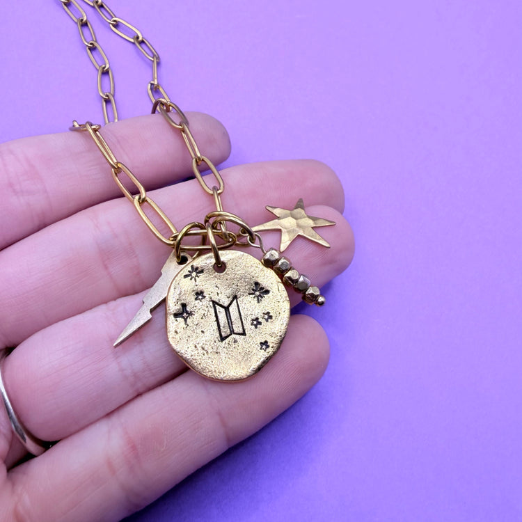 BTS Logo Necklace Silver Hand Stamped Charm Necklace