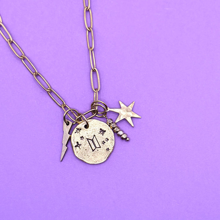 BTS Logo Necklace Silver Hand Stamped Charm Necklace