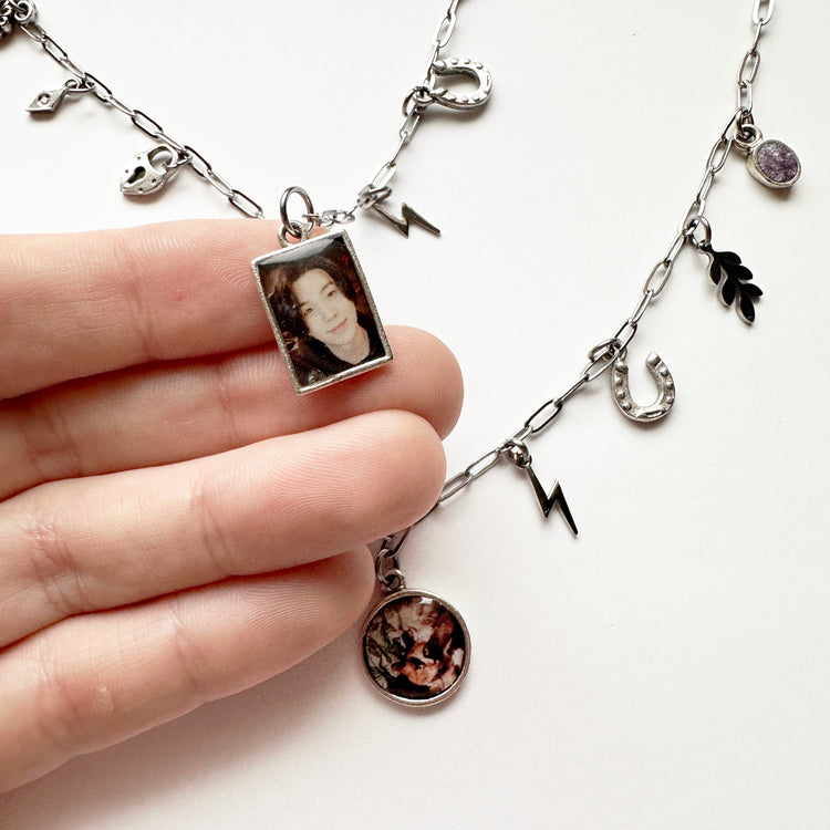 Photo Tiny Charm Necklace One Charm Paperclip Chain