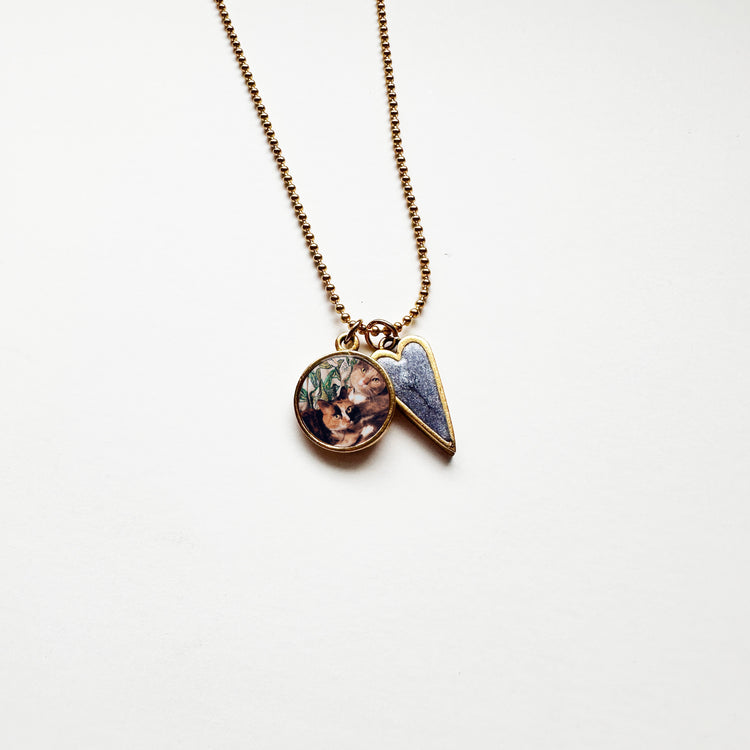 Pet Memorial Custom Photo Charm Necklace Purple Heart Silver or Gold