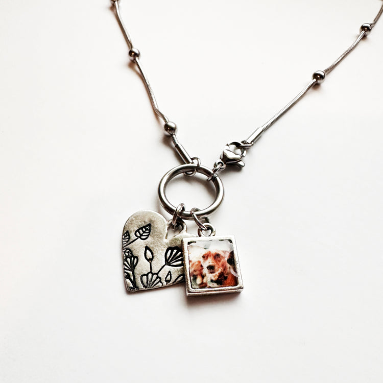 Photo Charm Necklace Flower Heart