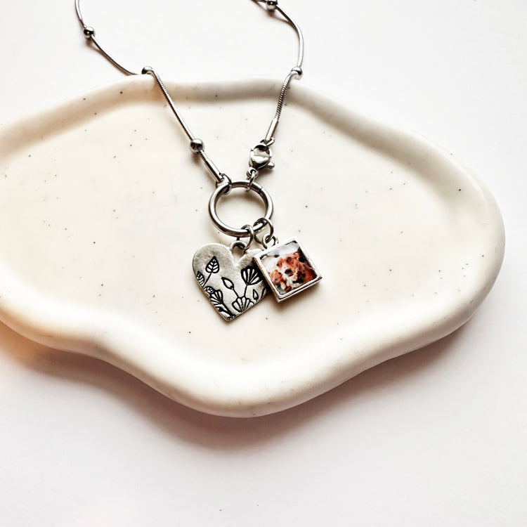 Photo Charm Necklace Flower Heart