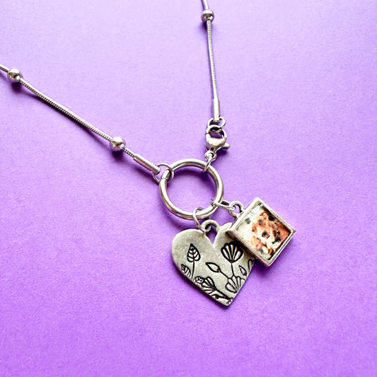 Photo Charm Necklace Flower Heart