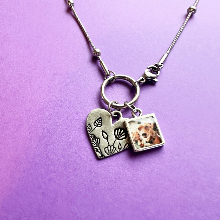 Photo Charm Necklace Flower Heart