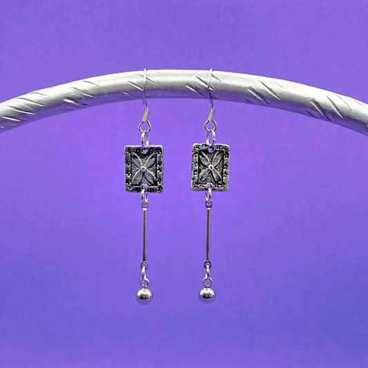 Pewter Floral Dangle Earrings Silver