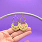 Hand Stamped Half Moon Gold Dangle Moth Pewter Earrings