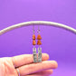 Hand Stamped Dangle Earrings Silver Floral Czech Orange Beads