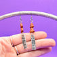 Hand Stamped Dangle Earrings Silver Floral Czech Orange Beads