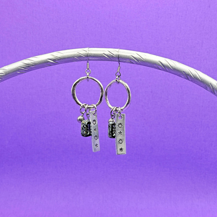 Charm Earrings Dangle Silver Earrings Stars Czech Glass Beads