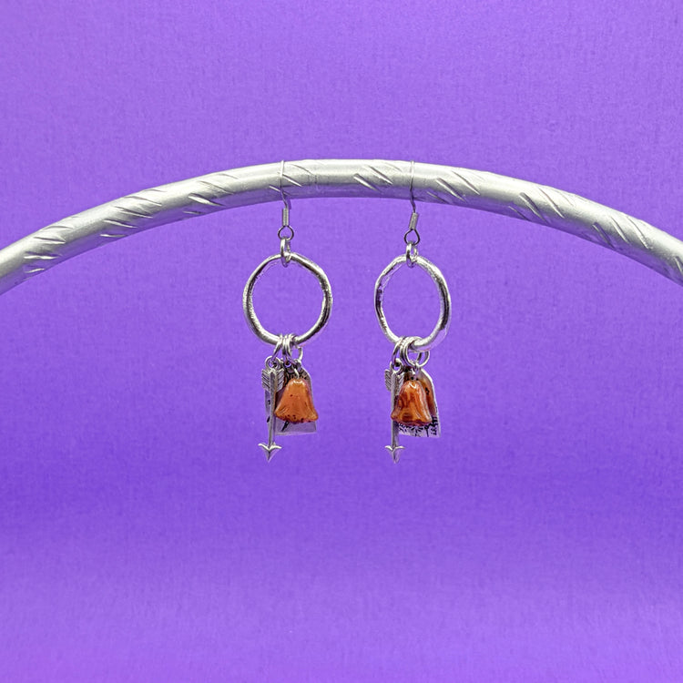 Hand Stamped Silver Pewter Dangle Charm Earrings Mountain Arrow