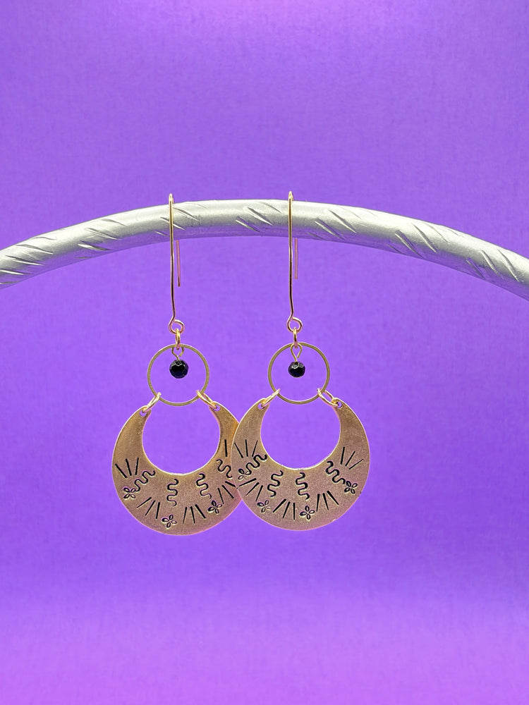 Hand Stamped Gold Half Moon Earrings Dangle