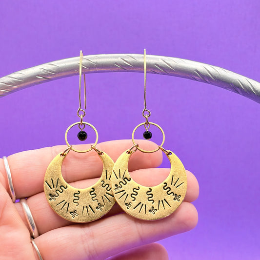 Hand Stamped Gold Half Moon Earrings Dangle