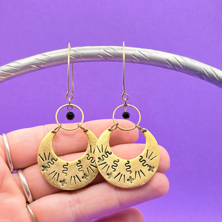 Hand Stamped Gold Half Moon Earrings Dangle