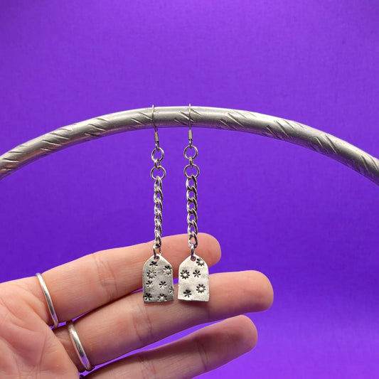 Hand Stamped Earrings Silver Dangle Chain Stars