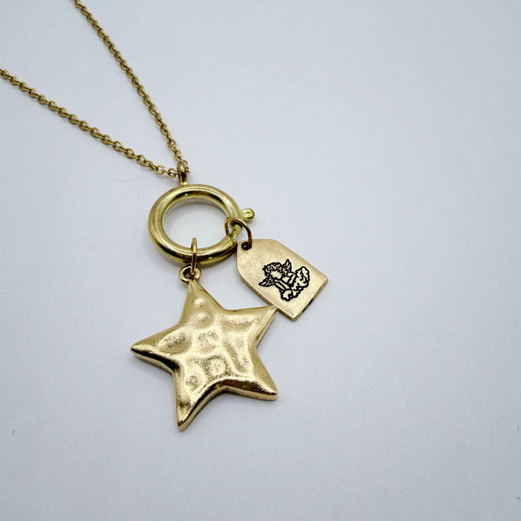 Angel Gold Star Pewter Necklace Hand Stamped