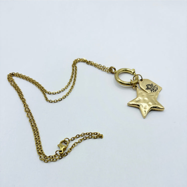 Angel Gold Star Pewter Necklace Hand Stamped