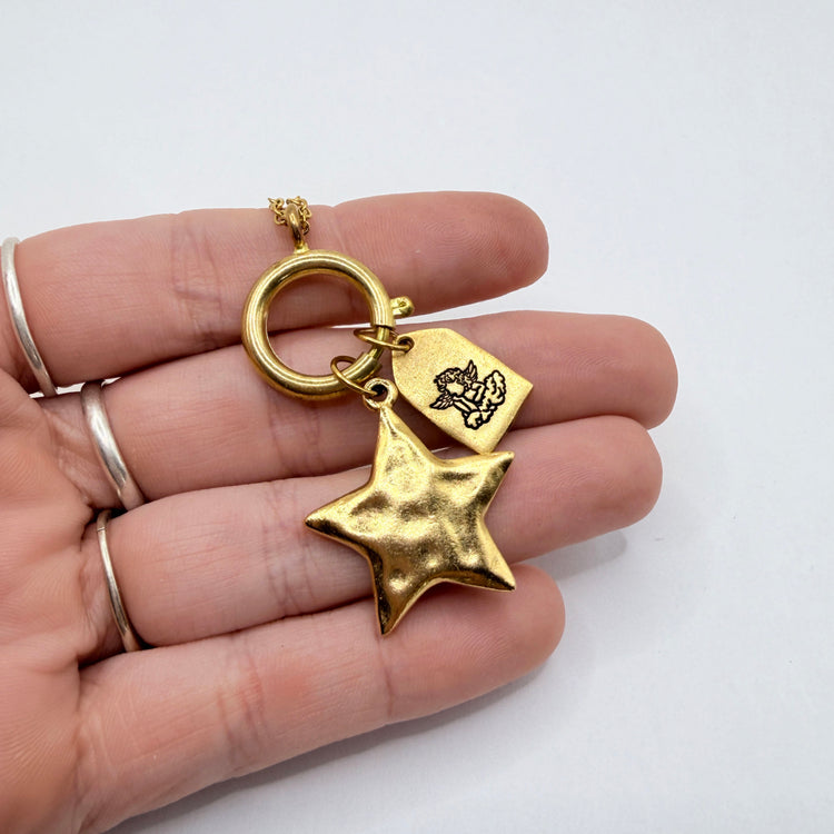 Angel Gold Star Pewter Necklace Hand Stamped