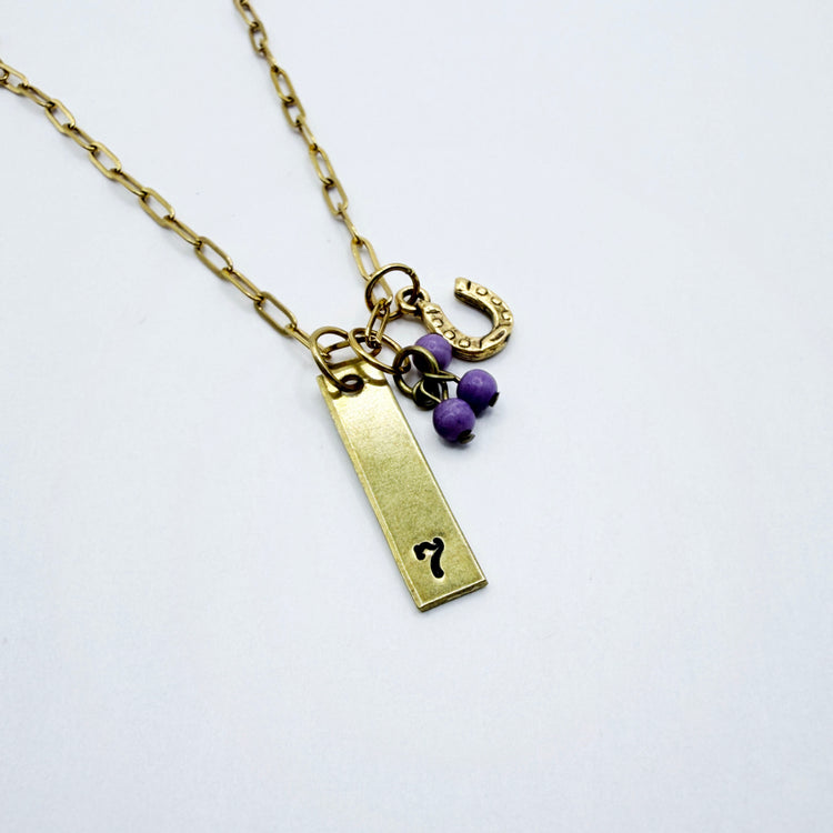 7 Lucky Charm Necklace Gold 7 Hand Stamped