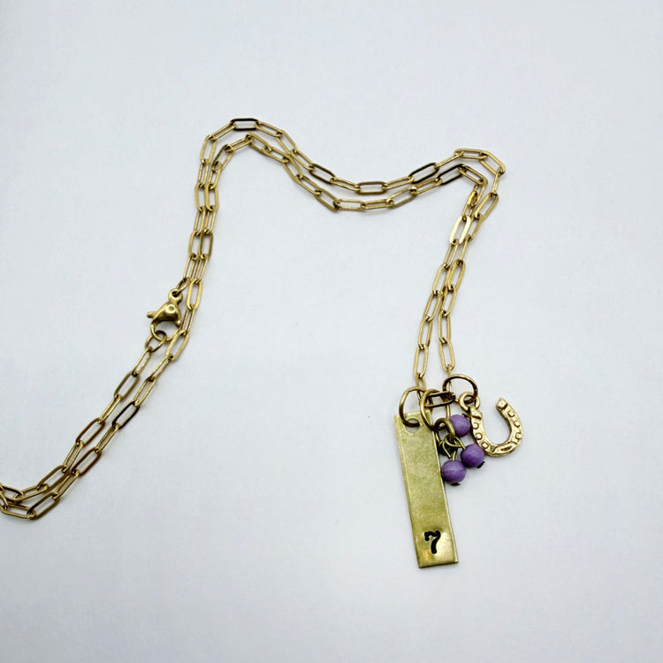7 Lucky Charm Necklace Gold 7 Hand Stamped