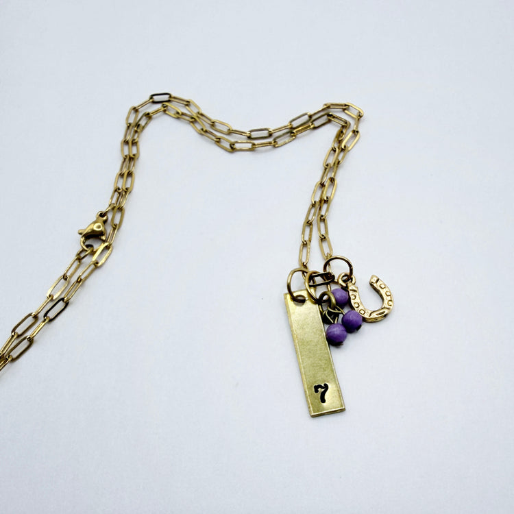 7 Lucky Charm Necklace Gold 7 Hand Stamped