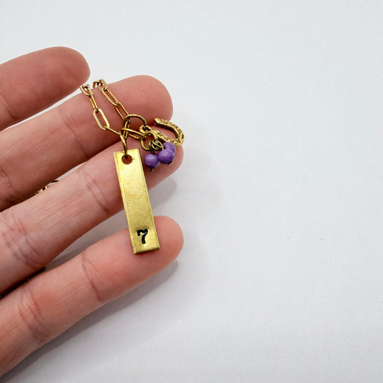 7 Lucky Charm Necklace Gold 7 Hand Stamped