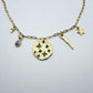 Hand Stamped Gold 5 Charm Necklace Paperclip Chain 7 Stars Lightning Bolt