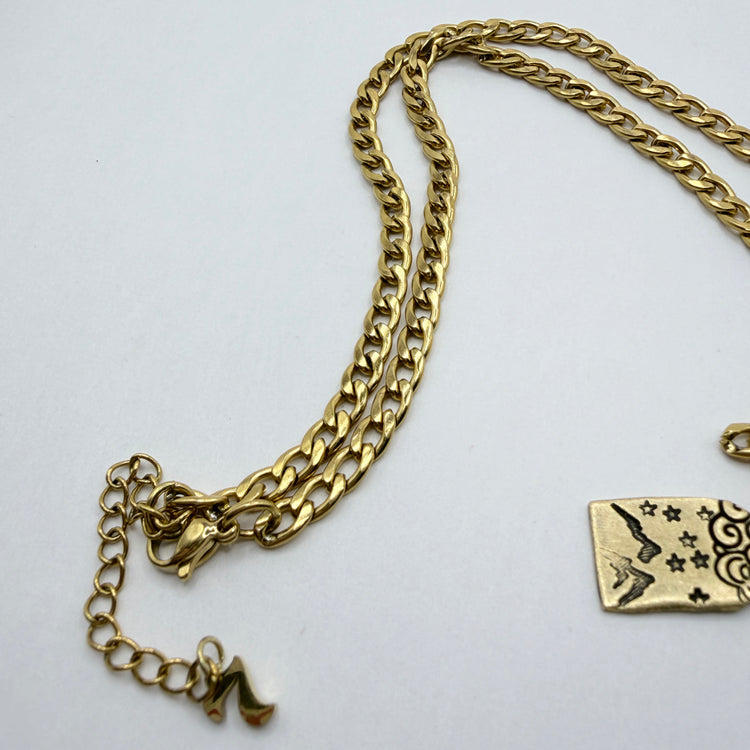 Gold Hand Stamped Mountain Stars Lightning Bolt Charm Necklace