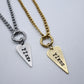 Yikes Hand Stamped Necklace Long Heart Pewter Charm Holder
