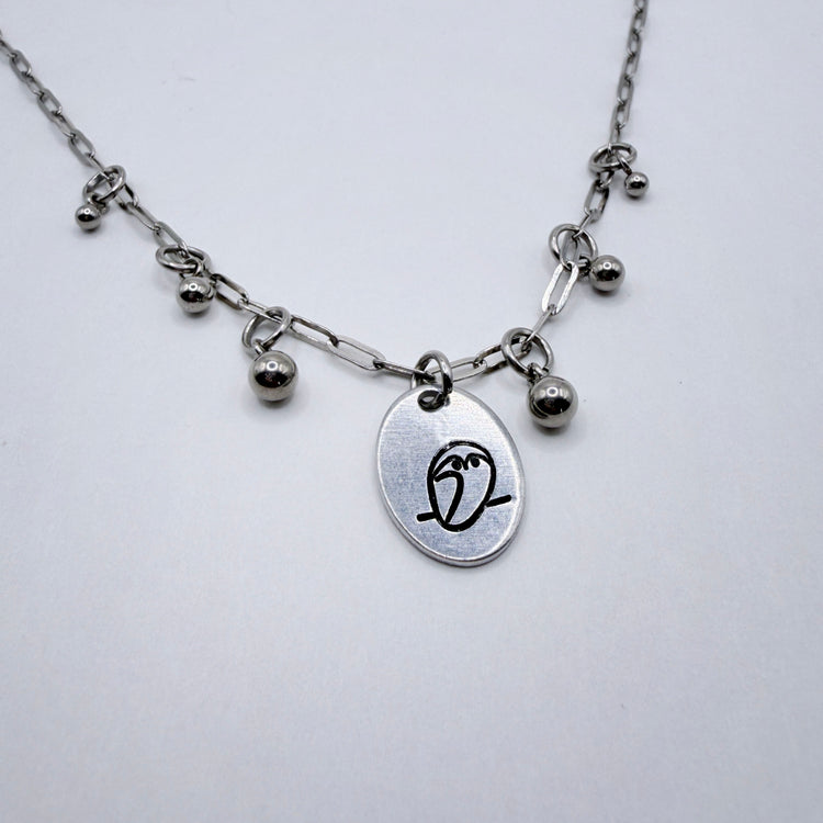 Silver Owl Hand Stamped Charm Necklace