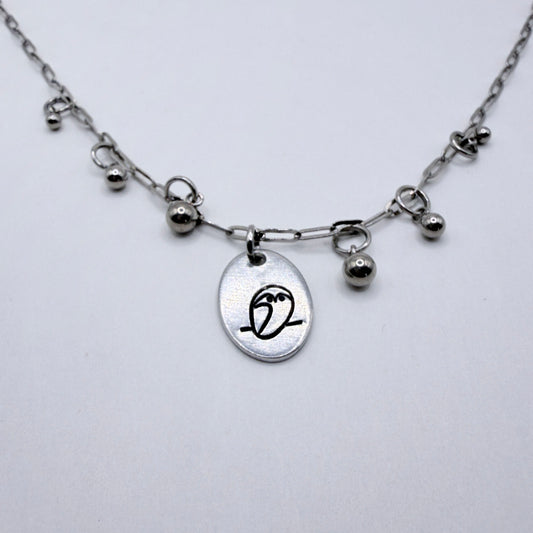 Silver Owl Hand Stamped Charm Necklace